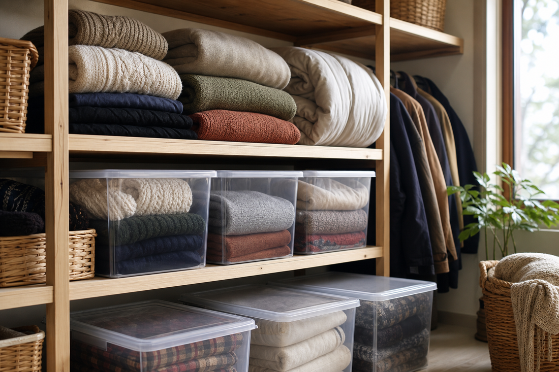 Unbranded organized spatial layout featuring clothing and textile storage