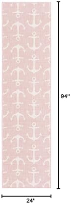 Unique Loom Outdoor Coastal Collection Area Rug - Ahoy (2'x 7' 10" Runner, Pink/ Ivory) - Image 2