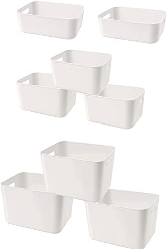 Set Of 8 Plastic Storage Bins,Versatile Kitchen Pantry Organization and Storage,for Plastic Storage Container Under Bed,Under Sink Bathroom Organizer (White, 8 Pack by Amyup