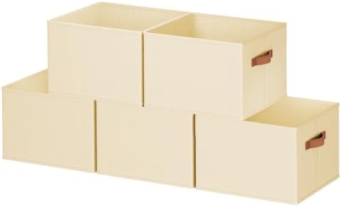 5 Pack Large Closet Storage Baskets Bins for Shelves, Collapsible Fabric Closet Organizers and Storage with Polyester Handles, Decorative Baskets for Organizing Clothes, Towels, Linen Closet 16x12x10" by DiMJ
