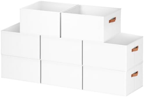 8 Pack Large Closet Storage Baskets Bins for Shelves, Collapsible Fabric Closet Organizers and Storage with Polyester Handles, Decorative Baskets for Organizing Clothes, Towels, Linen Closet 16x12x10" by DiMJ