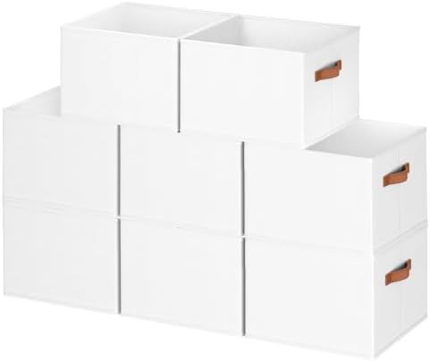 8 Pack Large Closet Storage Baskets Bins for Shelves, Collapsible Fabric Closet Organizers and Storage with Polyester Handles, Decorative Baskets for Organizing Clothes, Towels, Linen Closet 14"x10" by DiMJ