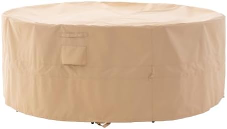WJ-X3 XL Round Patio Furniture Cover Waterproof, 110" D x 31" H, Beige by WJ-X3