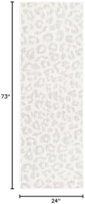 Unique Loom Outdoor Safari Collection Area Rug - Leopard (2' x 6' 1" Runner, Ivory Gray) - Image 2