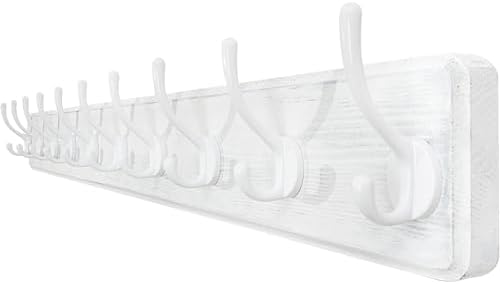 WEBI Coat Rack Wall Mount,10 Hooks,38 9/16" Long Coat Hooks Wall Mounted Large,16" Hole to Hole,Wood Coat Hanger Wall,Hooks for Hanging Coats,Jacket,Clothes,Hats,White by WEBI