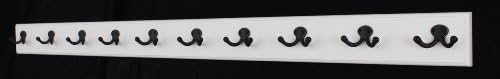 White Coat Rack with Aged Bronze Double Style Hooks (52" x 3.5" with 10 hooks) by PEG+AND+RAIL