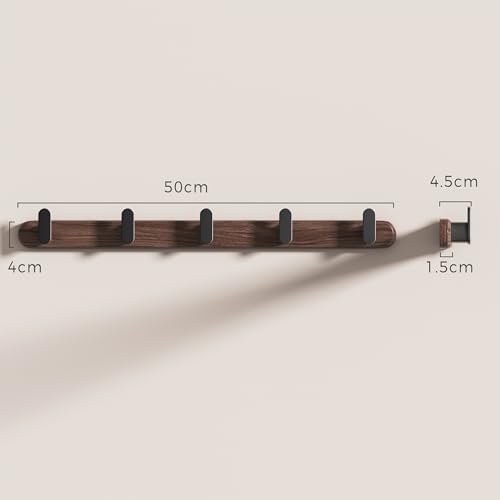 Jugen Coat Rack Wall Mount – Solid Black Walnut with 5 Heavy Duty Matte Black Hooks, Wooden Wall Coat Rack for Entryway, Coats, Hats & Bags - 19.7in, No Drill Adhesive or Hidden Screw Mount (2) - Image 7