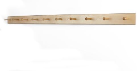 Solid Maple Shaker Peg Rack (Natural, 58" x 3.5" with 10 pegs) by PEG+AND+RAIL
