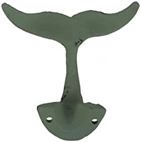 Zeckos Set of 4 Whale Tail Wall Hooks, Green Verdigris Cast Iron - Image 3