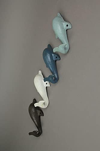 Zeckos 4 Piece Distressed Finish Cast Iron Dolphin Wall Décor Towel/Coat Hook Set Coastal Colors - Image 3