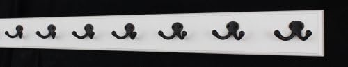 White Coat Rack with Aged Bronze Double Style Hooks (36" x 3.5 with 7 hooks) by PEG+AND+RAIL