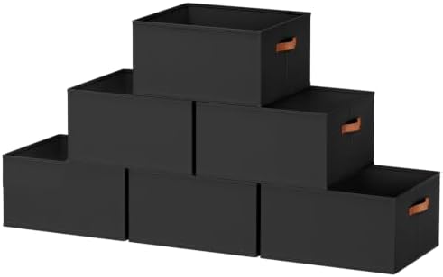 6 Pack Large Closet Storage Baskets Bins for Shelves, Collapsible Fabric Closet Organizers and Storage with Polyester Handles, Decorative Baskets for Organizing Clothes, Towels, Linen Closet 16x12x10" by DiMJ