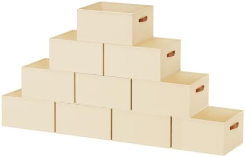 DIMJ 10 Pack Large Closet Storage Baskets Bins for Shelves, Collapsible Fabric Closet Organizers and Storage with Polyester Handles, Decorative Baskets for Organizing Clothes, Linen Closet 16x12x10 by DiMJ