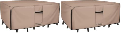 ULTCOVER Rectangular Patio Heavy Duty Table Cover - 600D Tough Canvas Waterproof Outdoor Dining Table and Chairs General Purpose Furniture Cover Size 111L x 74W x 28H inch (Pack of 2) by ULTCOVER