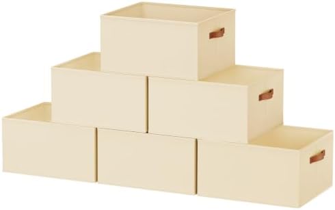 6 Pack Large Closet Storage Baskets Bins for Shelves, Collapsible Fabric Closet Organizers and Storage with Polyester Handles, Decorative Baskets for Organizing Clothes, Towels, Linen Closet 16x12x10" by DiMJ