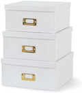Soul & Lane - White and Gold Decorative Storage Boxes with Lids, Set of 3 by SoulLane