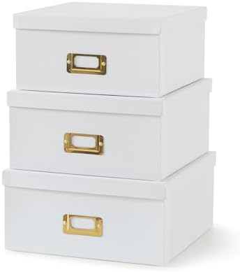 Soul & Lane - White and Gold Decorative Storage Boxes with Lids, Set of 3 by SoulLane