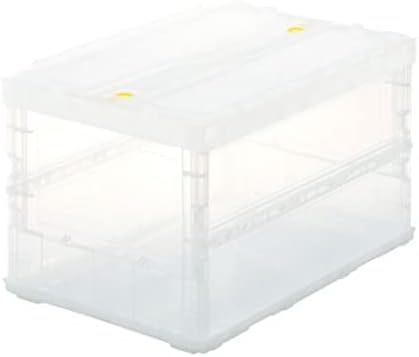 TRUSCO TSK-C50B-TM Thin Folding Container Scale, 16.9 gal (50 L) with Locking Lid, Transparent Storage Case Storage Box by Trusco