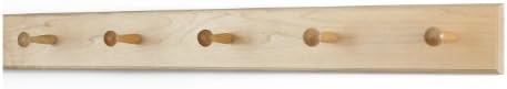 Solid Maple Shaker Peg Rack (Natural, 29" x 3.5" with 5 pegs) by PEG+AND+RAIL