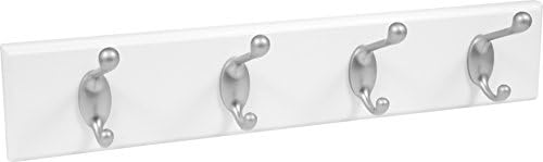 HIGH & MIGHTY 515703 Coat Rack 4 Hook Rail, Easy Tool-Free Dry Wall Installation, Holds up to 30lbs, 18", White & Silver by HighandMighty