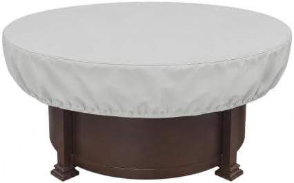Treasure Garden Round Fire Pit Cover, 300D Polyester Outdoor Table & Ottoman Cover, Water Resistant, UPF50+ UV Protection, Elastic Hem, Spring Cinch Lock, Built-In Storage Pouch, Gray, 55 in by TreasureGarden