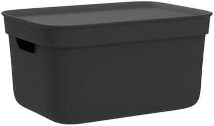 Jive Dekobox Set of 3 5 L Storage Boxes with Lids, Plastic (Recycled PP), Dark Grey, 3 x 5 L (26.5 x 18.5 x 20 cm), Darkgray - Image 4