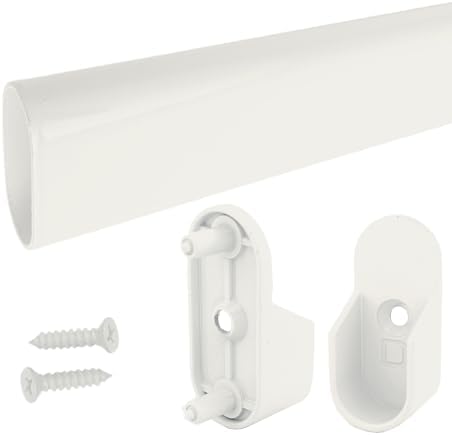 CUSTOM CUT - Oval Closet Rod | Up to 48" | Rear Pin Wall Brackets | Gloss White by Desunia