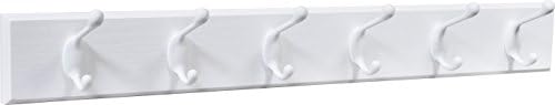 HIGH & MIGHTY 515750 Coat Rack 6 Hook Rail, Easy Tool-Free Dry Wall Installation, Holds up to 50lbs, 27", White & White by HighandMighty