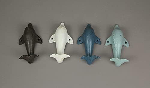Zeckos 4 Piece Distressed Finish Cast Iron Dolphin Wall Décor Towel/Coat Hook Set Coastal Colors - Image 2