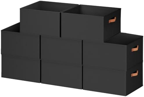 8 Pack Large Closet Storage Baskets Bins for Shelves, Collapsible Fabric Closet Organizers and Storage with Polyester Handles, Decorative Baskets for Organizing Clothes, Towels, Linen Closet 16x12x10" by DiMJ