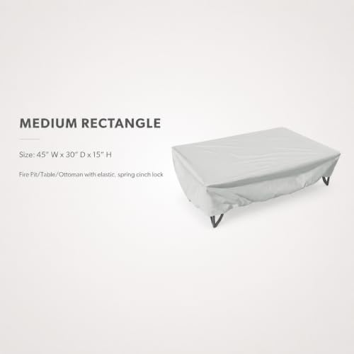 Treasure Garden Medium Rectangle Fire Pit Cover, 300D Polyester Outdoor Table & Ottoman Cover, Water Resistant, UPF50+ UV Protection, Elastic Hem, Cinch Lock, Built-In Storage Pouch, Gray - Image 2