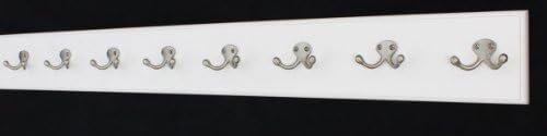 White Wall Mounted Coat Rack with Satin Nickel Dual Style Hooks 4.5" Ultra Wide (41" x 4.5 with 8 Hooks) by PEG+AND+RAIL