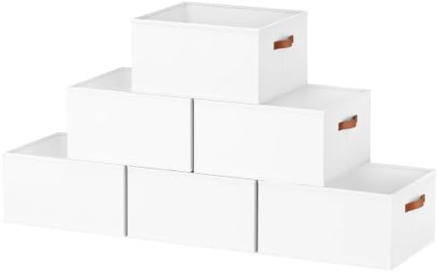 6 Pack Large Closet Storage Baskets Bins for Shelves, Collapsible Fabric Closet Organizers and Storage with Polyester Handles, Decorative Baskets for Organizing Clothes, Towels, Linen Closet 16x12x10" by DiMJ