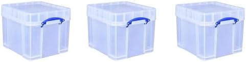 Really Useful Box 35 Liter Plastic Stackable Storage Container with XL Snap Lid & Built-in Clip Lock Handles for Home or Office Organization, 3 Pack by ReallyUsefulBox