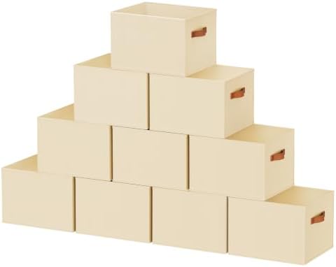 10 Pack Large Closet Storage Baskets Bins for Shelves, Collapsible Fabric Closet Organizers and Storage with Polyester Handles, Decorative Baskets for Organizing Clothes, Towels, Linen Closet 14"x10" by DiMJ