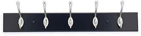 Richelieu | Wood Hook Rack, 5 Metal Coat Hooks, Black and Brushed Nickel - Image 2