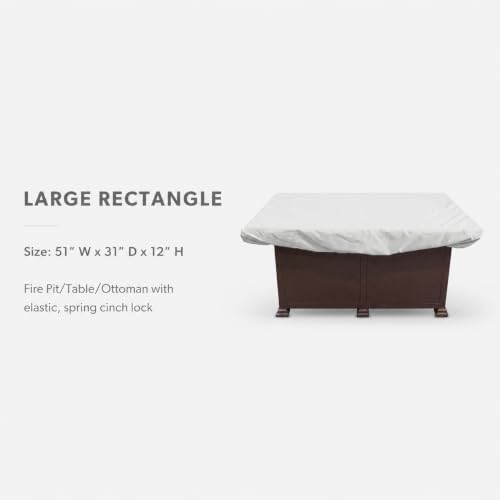 Treasure Garden Large Rectangle Fire Pit Cover, 300D Outdoor Table & Ottoman Cover, Water Resistant, UPF50+ UV Protection, Elastic Hem, Spring Cinch Lock, Built-In Storage Pouch, Gray, 51 in - Image 2