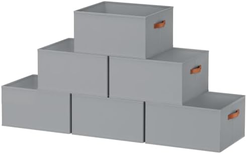6 Pack Large Closet Storage Baskets Bins for Shelves, Collapsible Fabric Closet Organizers and Storage with Polyester Handles, Decorative Baskets for Organizing Clothes, Towels, Linen Closet 16x12x10" by DiMJ