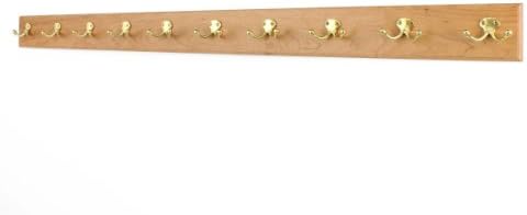 Cherry Coat Rack with Solid Brass Double Style Hooks (Natural, 52" x 3.5" with 10 hooks) by PEG+AND+RAIL