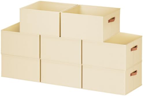 8 Pack Large Closet Storage Baskets Bins for Shelves, Collapsible Fabric Closet Organizers and Storage with Polyester Handles, Decorative Baskets for Organizing Clothes, Towels, Linen Closet 16x12x10" by DiMJ