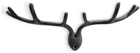 SPI Home 51130 Rustic Antler Black 14.5 x 6 Inch Cast Iron Hanging Wall Coat Key Organizer Holder Hook by SPI+Home