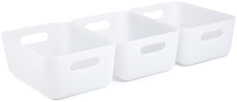 Three by Three Seattle Restak Recycled Storage Small Bin Set of 3 | Eco-Friendly, Durable & Space-Saving Bins for Home or Office, Semi-Translucent White by ThreebyThreeSeattle