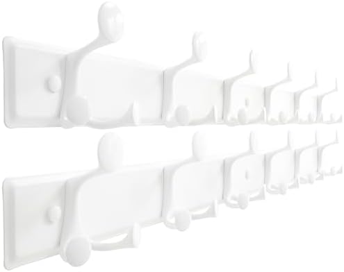 SKOLOO 18 Hooks Wall Mounted Coat Rack, 36 Inch Modern Coat Hanger for Entryway, Bathroom, Garage, Lightweight with 16 Inch Stud Spacing Design, Matte White(Pack of 2) by SKOLOO