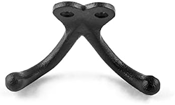 Renovators Supply Manufacturing Double Wall Hook, Cast Iron Black Powder Coat, Coat Towel Robe Hanger, 3.25 in W x 2.25 in H x 1.25 in Proj, Pack of 5 - Image 3