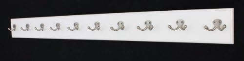 White Wall Mounted Coat Rack with Satin Nickel Dual Style Hooks 4.5" Ultra Wide (52" x 4.5" with 10 Hooks) by PEG+AND+RAIL