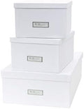 Bigso Box of Sweden Set of 3 Storage Boxes with Lids - Organiser Box for Clothes, Office Equipment and More - Wardrobe Storage Boxes with Labels for Bedding or Seasonal Clothing - White by Bigso