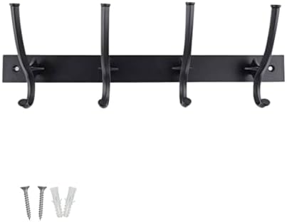 keypak Wall Mounted Coat Rack Black - 4 Hook Modern Industrial Coat Hook - Decorative Metal Hook Hanger for Bathroom, Bedroom, Hallway & Door Storage by Keypak