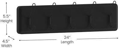 Merrick Lane Enid Hanging Storage Rack - Black Pine Wood - 24 Inch Wide - 5 Hanging Hooks - Wall Mounting Hardware Included - Image 5