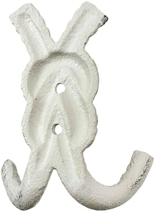 Zeckos Set of 3 Rope Knot Wall Hooks, 4 Inch Antique White Cast Iron - Image 5