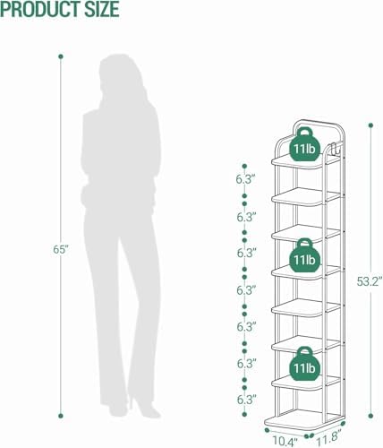 Hzuaneri 8 Tiers Vertical Shoe Rack, Tall Shoe Shelf with 2 Hooks - Image 2